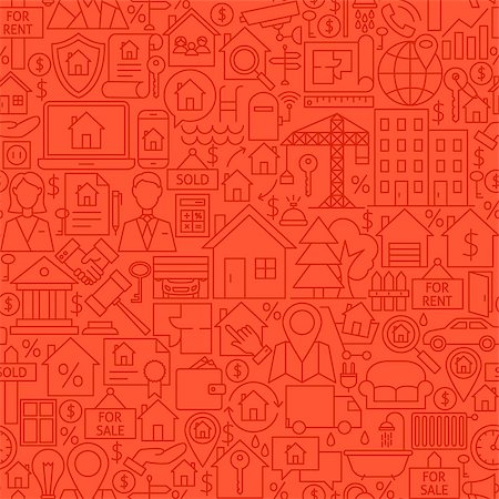simsearch:400-08967527,k - House Line Tile Pattern. Vector Illustration of Outline Seamless Background. Real Estate Items. Stock Photo - Budget Royalty-Free & Subscription, Code: 400-08967528