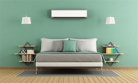 room with air conditioner - Green modern master bedroom with air conditioner - 3d rendering Stock Photo - Budget Royalty-Free & Subscription, Code: 400-08967687
