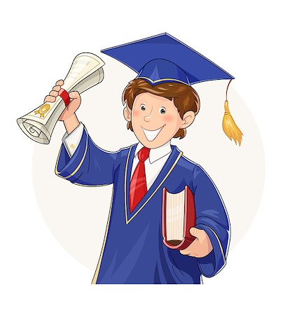 simsearch:400-09098178,k - Student in graduate suit with diploma and book. School, college, university Education. Cartoon character in scientist costume. Isolated white background. Academic learning. Eps10 vector illustration. Stock Photo - Budget Royalty-Free & Subscription, Code: 400-08967697