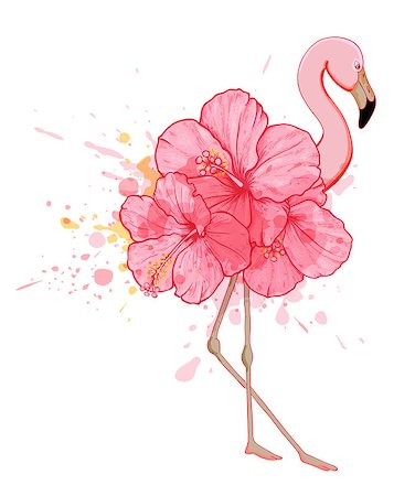 simsearch:400-09048464,k - Hand drawn vector pink floral flamingo on a white background Stockbilder - Microstock & Abonnement, Bildnummer: 400-08967717