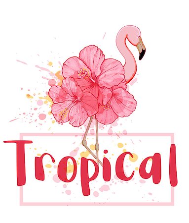 simsearch:400-09048464,k - Hand drawn vector pink floral flamingo on a white background. Summer tropical background. Stockbilder - Microstock & Abonnement, Bildnummer: 400-08967718