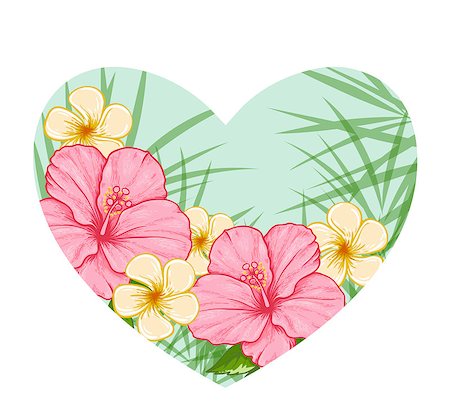 simsearch:400-09048464,k - Green heart of tropical palm leaves and pink flowers on a white background Stockbilder - Microstock & Abonnement, Bildnummer: 400-08967719