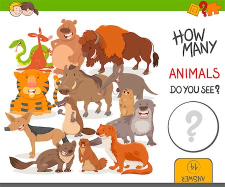 Cartoon Illustration of Educational Counting Activity Game for Kids with Cute Wild Animal Characters Stock Photo - Budget Royalty-Free & Subscription, Code: 400-08967776