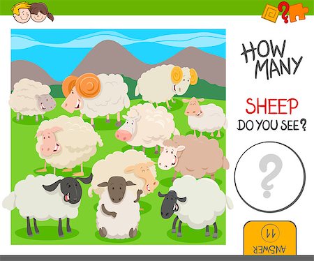 simsearch:400-09092454,k - Cartoon Illustration of Educational Counting Activity Game for Kids with Sheep Farm Animal Characters Stockbilder - Microstock & Abonnement, Bildnummer: 400-08967777