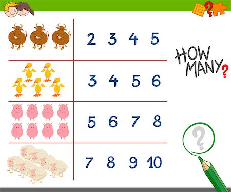 Cartoon Illustration of Educational Counting Game for Children with Cute Farm Animal Characters Photographie de stock - Aubaine LD & Abonnement, Code: 400-08967779
