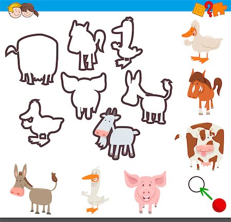 Cartoon Illustration of Educational Activity of Matching Shapes of Farm Animal Characters for Children Stock Photo - Budget Royalty-Free & Subscription, Code: 400-08967784