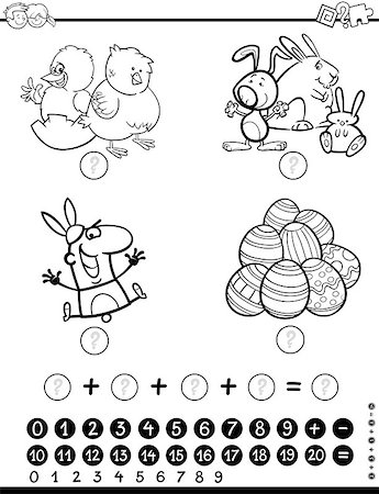 simsearch:400-08965099,k - Black and White Cartoon Illustration of Educational Mathematical Activity Game for Children with Easter Holiday Characters Coloring Page Stock Photo - Budget Royalty-Free & Subscription, Code: 400-08967785