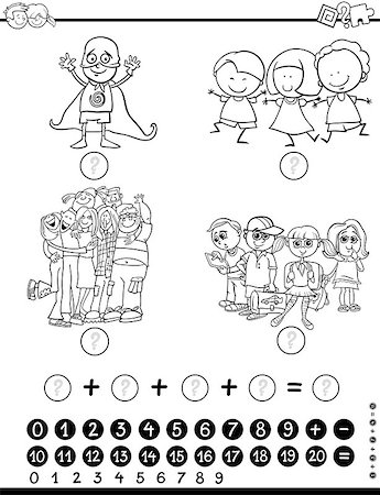 simsearch:400-08965106,k - Black and White Cartoon Illustration of Educational Mathematical Activity Game for Children with Kid Characters Coloring Page Stock Photo - Budget Royalty-Free & Subscription, Code: 400-08967787