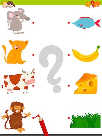 Cartoon Illustration of Educational Pictures Matching Activity Game for Children with Animal Characters and their Favorite Food Photographie de stock - Aubaine LD & Abonnement, Code: 400-08967782
