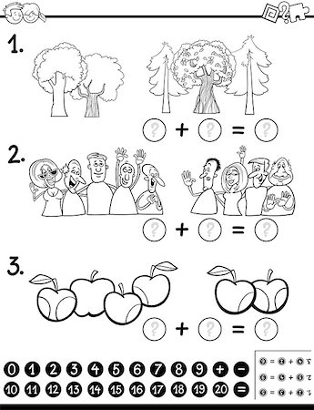 simsearch:400-08965109,k - Black and White Cartoon Illustration of Educational Counting and Addition Mathematical Game for Children Coloring Page Stock Photo - Budget Royalty-Free & Subscription, Code: 400-08967795