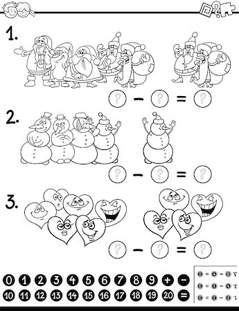 school black and white cartoons - Black and White Cartoon Illustration of Educational Counting and Subtraction Mathematical Activity for Children Coloring Page Stock Photo - Budget Royalty-Free & Subscription, Code: 400-08967796