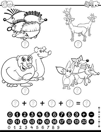 simsearch:400-08965109,k - Black and White Cartoon Illustration of Educational Counting Mathematical Activity for Children with Wild Animal Characters Coloring Page Stock Photo - Budget Royalty-Free & Subscription, Code: 400-08967791