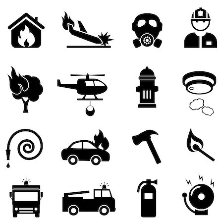 forest fire silhouette - Fire fighting related web icon set Stock Photo - Budget Royalty-Free & Subscription, Code: 400-08967817