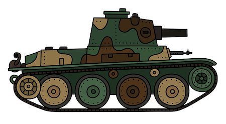 Hand drawing of a vintage camouflage light tank Stock Photo - Budget Royalty-Free & Subscription, Code: 400-08967836