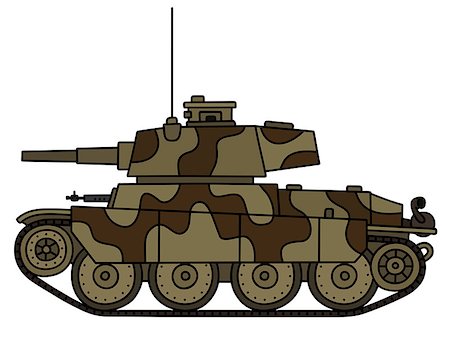 Hand drawing of a vintage sand and brown light tank Stock Photo - Budget Royalty-Free & Subscription, Code: 400-08967839