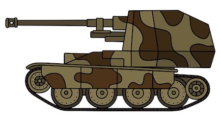 Hand drawing of a vintage sand and brown self propelled gun Stock Photo - Budget Royalty-Free & Subscription, Code: 400-08967847