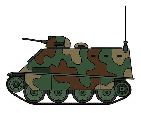 Hand drawing of an old color camouflaged small armored tracked vehicle Stock Photo - Budget Royalty-Free & Subscription, Code: 400-08967855
