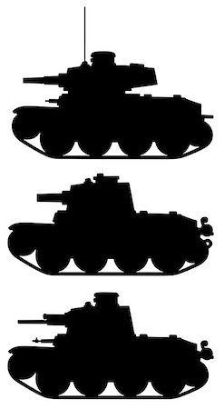 Hand drawing of three black silhouettes of vintage light tanks Foto de stock - Super Valor sin royalties y Suscripción, Código: 400-08967859