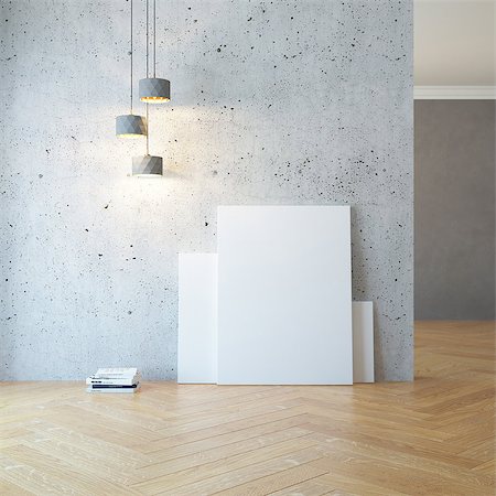 empty room with light and blank pictures, 3d rendering Stock Photo - Budget Royalty-Free & Subscription, Code: 400-08967995