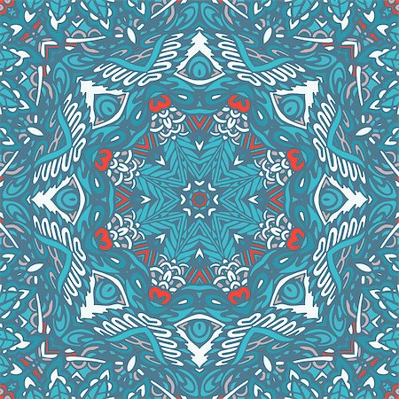 simsearch:400-08616384,k - Festive Colorful Tribal ethnic seamless pattern ornamental. Geometric print. Blue winter holiday snow star background Stockbilder - Microstock & Abonnement, Bildnummer: 400-08968165