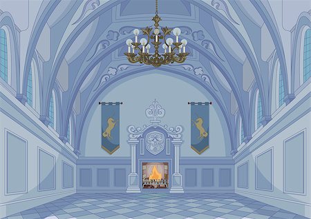 simsearch:400-04796300,k - Illustration of medieval castle hall and fireplace Stock Photo - Budget Royalty-Free & Subscription, Code: 400-08968186