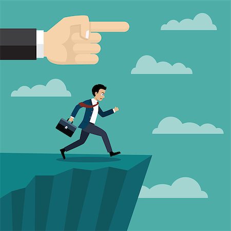 running off - Boss hand pushes businessman to make him fall from cliff. Also available as a Vector in Adobe illustrator EPS 10 format. Stock Photo - Budget Royalty-Free & Subscription, Code: 400-08968191