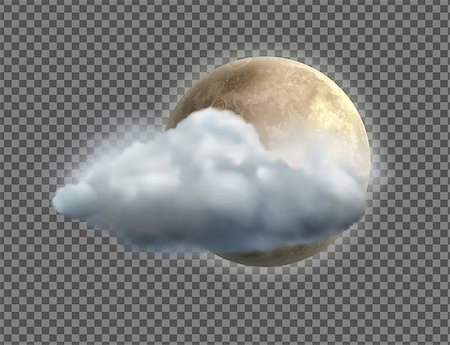 simsearch:400-06087743,k - Vector illustration of cool single weather icon with realistic night moon with cloud floats isolated on transparent background Foto de stock - Super Valor sin royalties y Suscripción, Código: 400-08968214