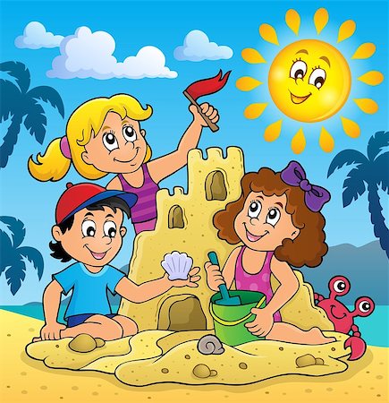 Children building sand castle theme 3 - eps10 vector illustration. Stock Photo - Budget Royalty-Free & Subscription, Code: 400-08968389