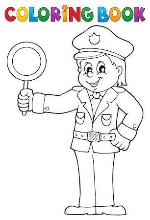Coloring book policeman holds stop sign - eps10 vector illustration. Stock Photo - Budget Royalty-Free & Subscription, Code: 400-08968403