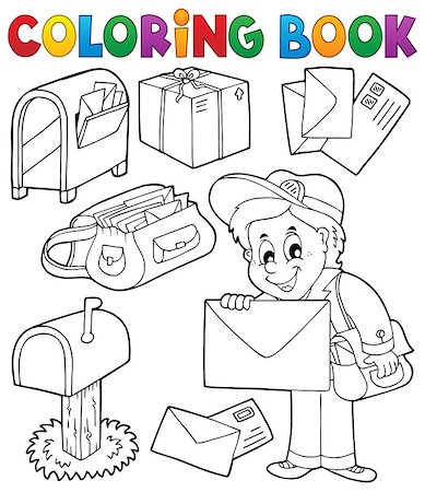 simsearch:400-04350456,k - Coloring book with postman thematics - eps10 vector illustration. Stock Photo - Budget Royalty-Free & Subscription, Code: 400-08968411