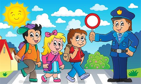 police officer at school crossing - Pupils and policeman image 2 - eps10 vector illustration. Photographie de stock - Aubaine LD & Abonnement, Code: 400-08968431