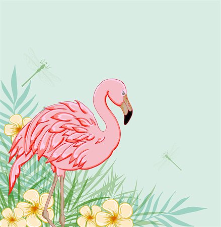 simsearch:400-09048464,k - Tropical green background with pink flamingo and flowers Stockbilder - Microstock & Abonnement, Bildnummer: 400-08968475