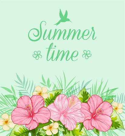 simsearch:400-09048464,k - Tropical summer background with green leaves and pink flowers. Stockbilder - Microstock & Abonnement, Bildnummer: 400-08968480