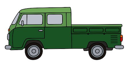 simsearch:400-08966942,k - Hand drawing of a classic green double cab small truck Stock Photo - Budget Royalty-Free & Subscription, Code: 400-08968525