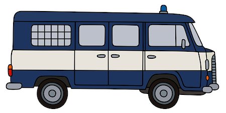 simsearch:400-08966942,k - Hand drawing of a retro dark blue police minivan Stock Photo - Budget Royalty-Free & Subscription, Code: 400-08968526