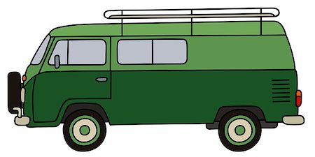 simsearch:400-08966942,k - Hand drawing of a retro green minivan Stock Photo - Budget Royalty-Free & Subscription, Code: 400-08968520