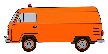 simsearch:400-08966942,k - Hand drawing of a retro orange service minivan Stock Photo - Budget Royalty-Free & Subscription, Code: 400-08968531