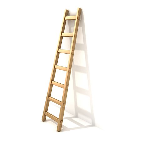 simsearch:400-04029058,k - Wooden ladder, near white wall. 3D render illustration isolated on white background. Stock Photo - Budget Royalty-Free & Subscription, Code: 400-08960186