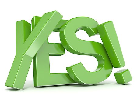 Green word YES. 3D render illustration isolated on white background Stock Photo - Budget Royalty-Free & Subscription, Code: 400-08960189