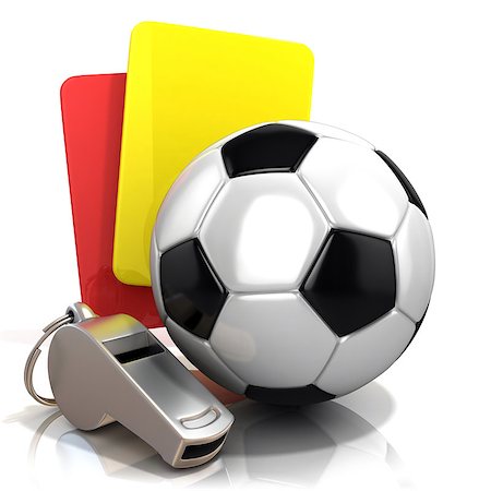 djmilic (artist) - Football concept. Penalty (red and yellow) card, metal whistle and soccer (football) ball, isolated 3D render on white background. Foto de stock - Super Valor sin royalties y Suscripción, Código: 400-08960180