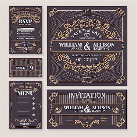 royal family - Calligraphic vintage floral wedding cards collection. Vector illustration Stock Photo - Budget Royalty-Free & Subscription, Code: 400-08960207
