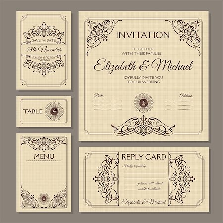 royal family - Calligraphic vintage floral wedding cards collection. Vector illustration Stock Photo - Budget Royalty-Free & Subscription, Code: 400-08960208