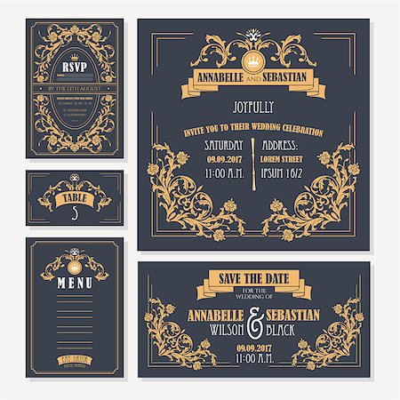 royal family - Calligraphic vintage floral wedding cards collection. Vector illustration Stock Photo - Budget Royalty-Free & Subscription, Code: 400-08960209
