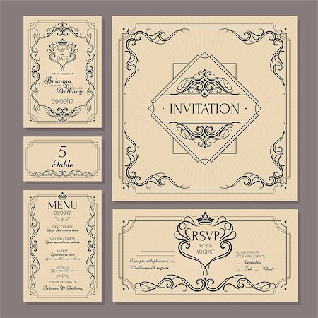 simsearch:400-07923343,k - Calligraphic vintage floral wedding cards collection. Vector illustration Foto de stock - Super Valor sin royalties y Suscripción, Código: 400-08960210