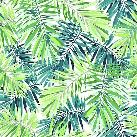 Bright green background with tropical plants. Seamless vector exotic pattern with phoenix palm leaves. Vector illustration. Foto de stock - Super Valor sin royalties y Suscripción, Código: 400-08960224