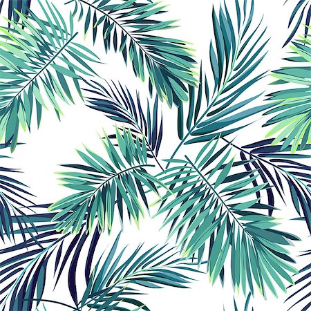 simsearch:400-08754428,k - Tropical background with jungle plants. Seamless tropical pattern with green phoenix palm leaves. Vector illustration. Stock Photo - Budget Royalty-Free & Subscription, Code: 400-08960221