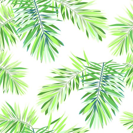 simsearch:400-08754428,k - Bright tropical background with jungle plants. Seamless vector exotic pattern with green phoenix palm leaves. Vector illustration. Stock Photo - Budget Royalty-Free & Subscription, Code: 400-08960223
