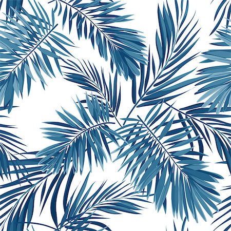 simsearch:400-08754428,k - Seamless indigo blue pattern with monstera palm leaves on dark background. Summer tropical fabric design. Vector illustration. Stock Photo - Budget Royalty-Free & Subscription, Code: 400-08960231