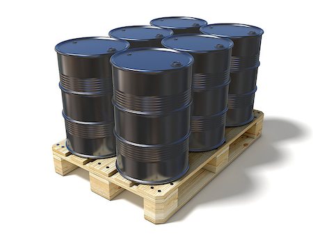 simsearch:400-07677926,k - Black oil barrels on wooden euro pallet. 3D illustration isolated on a white background Stockbilder - Microstock & Abonnement, Bildnummer: 400-08960267