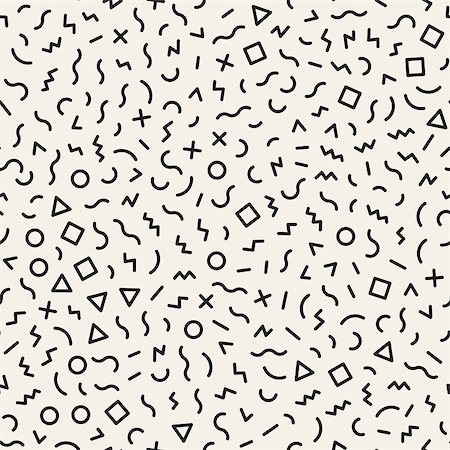 Scattered Geometric Simple Shapes. Inspired by Memphis Style. Abstract Background Design. Vector Seamless Black and White Irregular Pattern. Fotografie stock - Microstock e Abbonamento, Codice: 400-08960610
